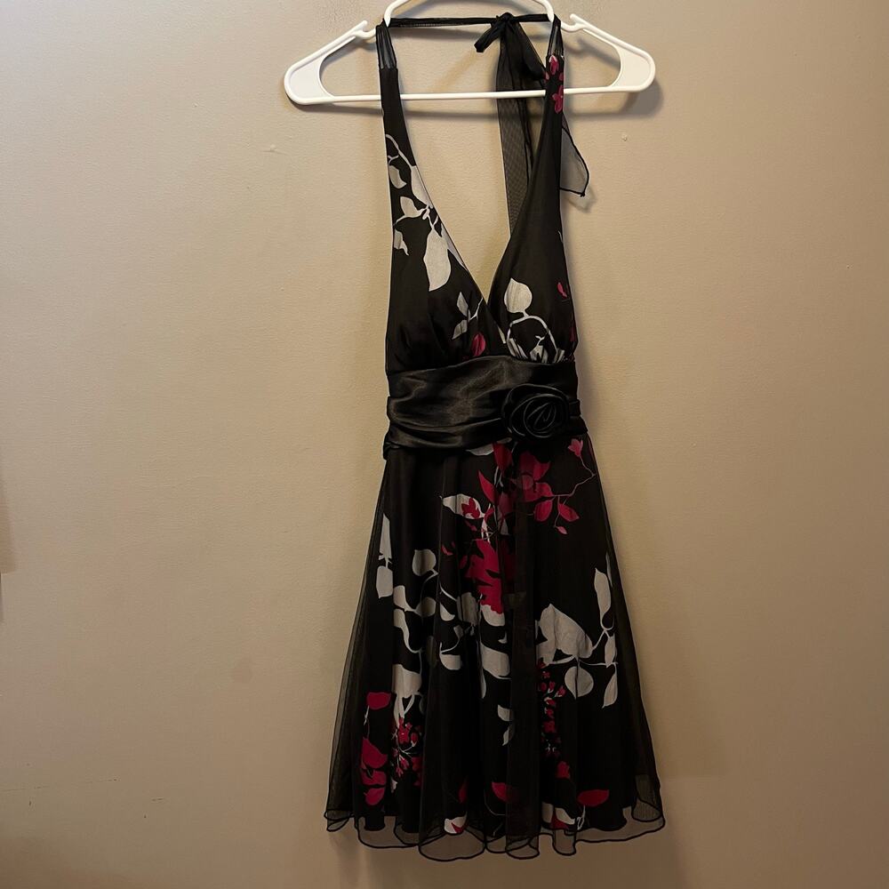 Y2K Mesh Halter Dress Dark Romance‎ Floral Soft Goth Fairy Grunge Vintage Glam